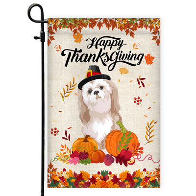 Happy Thanksgiving Funny Shih Tzu Flag Fall Pumpkin Farmhouse Autumn Thanksgiving Flag | Teecentury.com