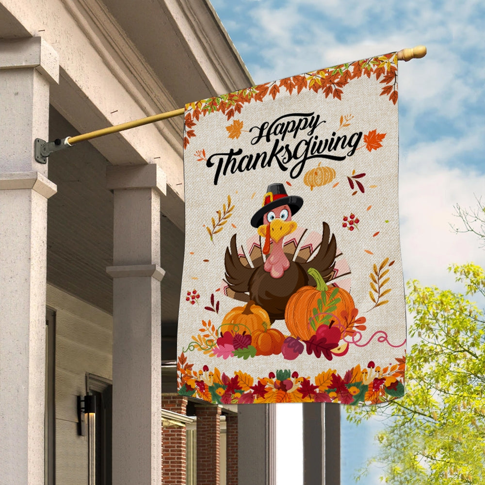 Happy Thanksgiving Funny Turkey Flag Fall Pumpkin Farmhouse Autumn Harvest Thanksgiving Flag | Teecentury.com