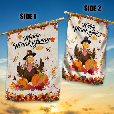 Happy Thanksgiving Funny Turkey Flag Fall Pumpkin Farmhouse Autumn Harvest Thanksgiving Flag | Teecentury.com