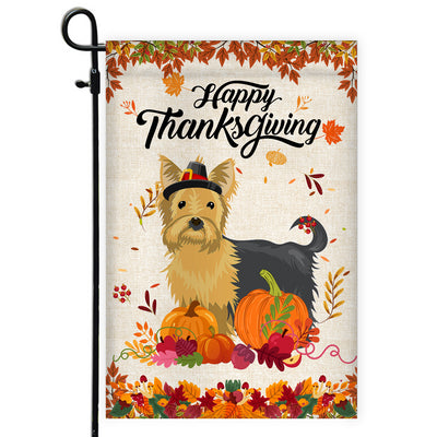 Happy Thanksgiving Funny Yorkie Flag Fall Pumpkin Farmhouse Autumn Thanksgiving Flag | Teecentury.com