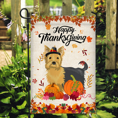 Happy Thanksgiving Funny Yorkie Flag Fall Pumpkin Farmhouse Autumn Thanksgiving Flag | Teecentury.com