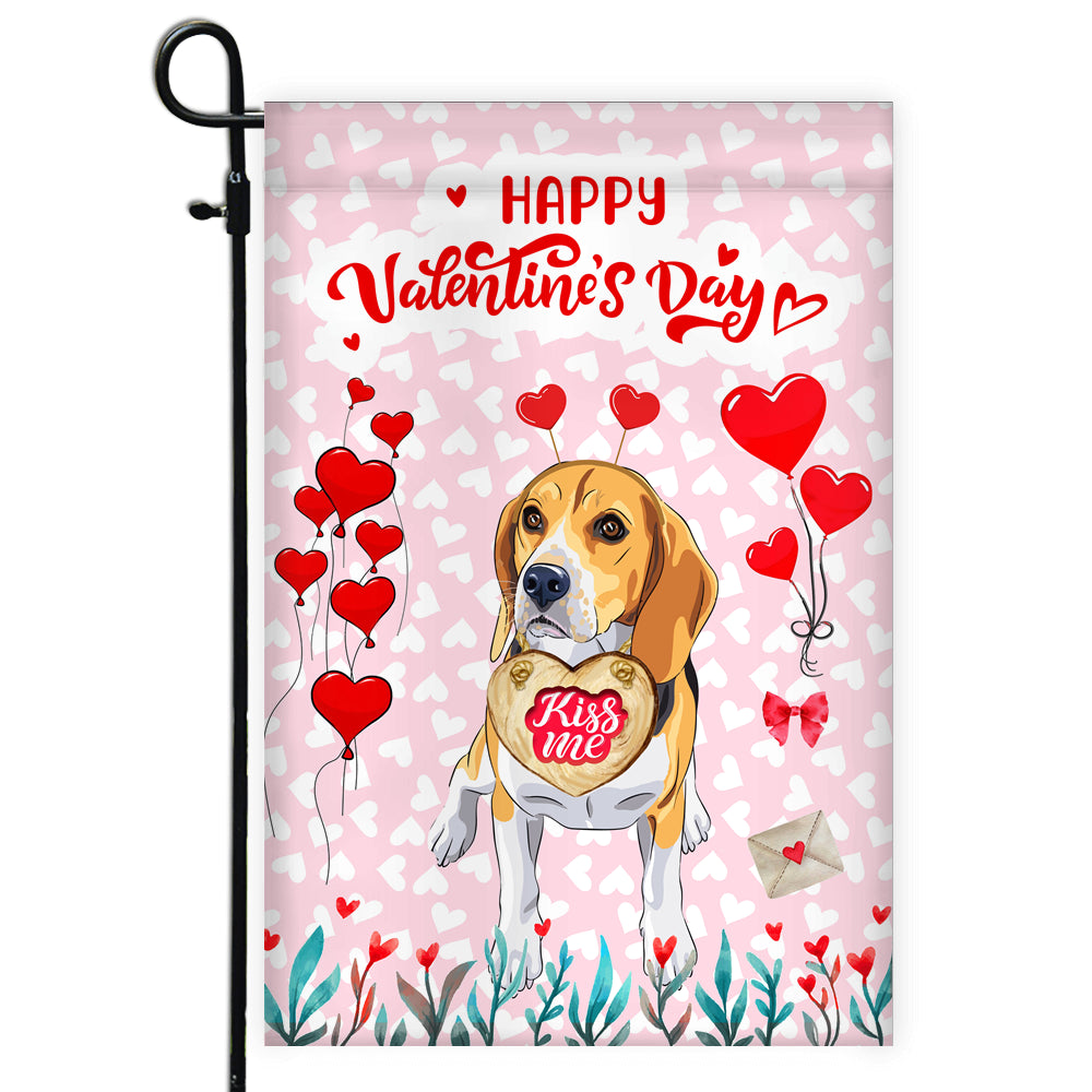 Happy Valentine's Day Beagle Flag Dogs Funny Beagle Heart Balloon Flag | Teecentury.com