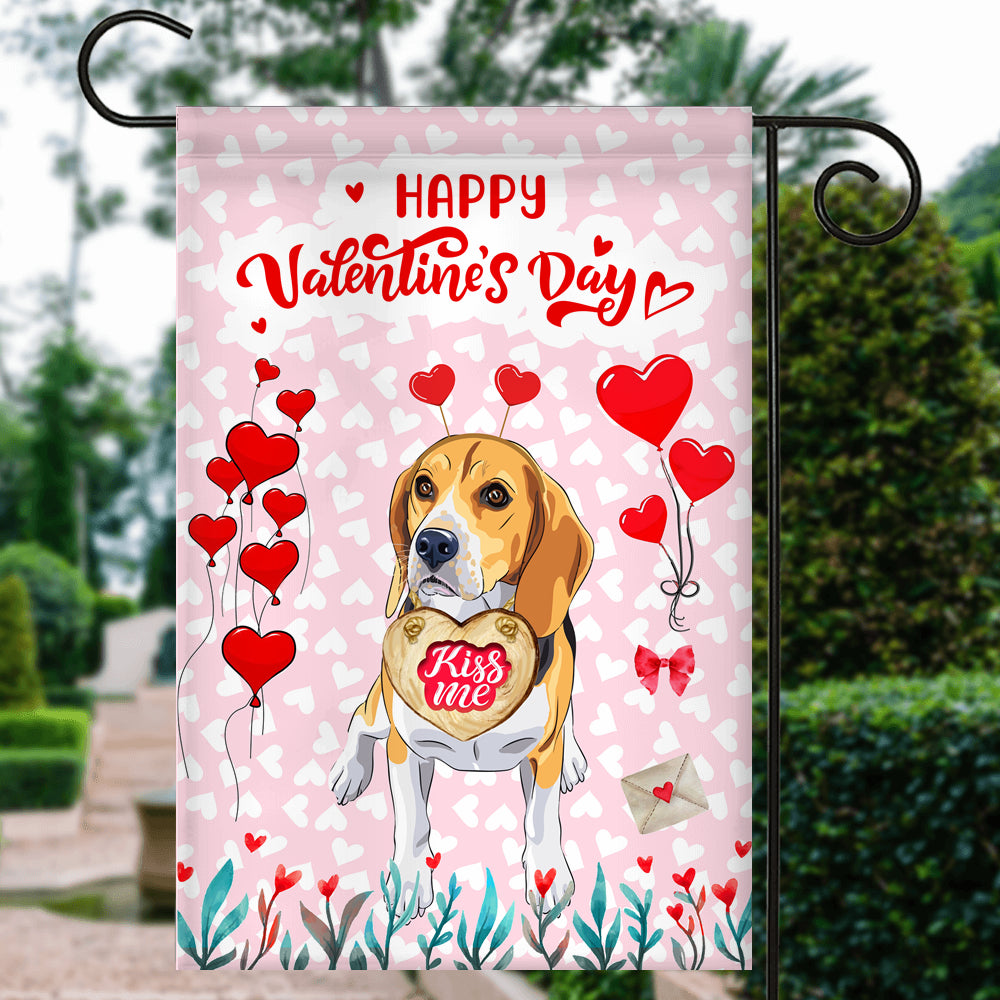 Happy Valentine's Day Beagle Flag Dogs Funny Beagle Heart Balloon Flag | Teecentury.com