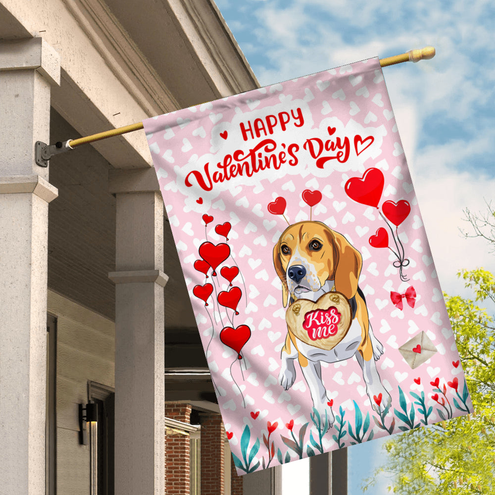 Happy Valentine's Day Beagle Flag Dogs Funny Beagle Heart Balloon Flag | Teecentury.com