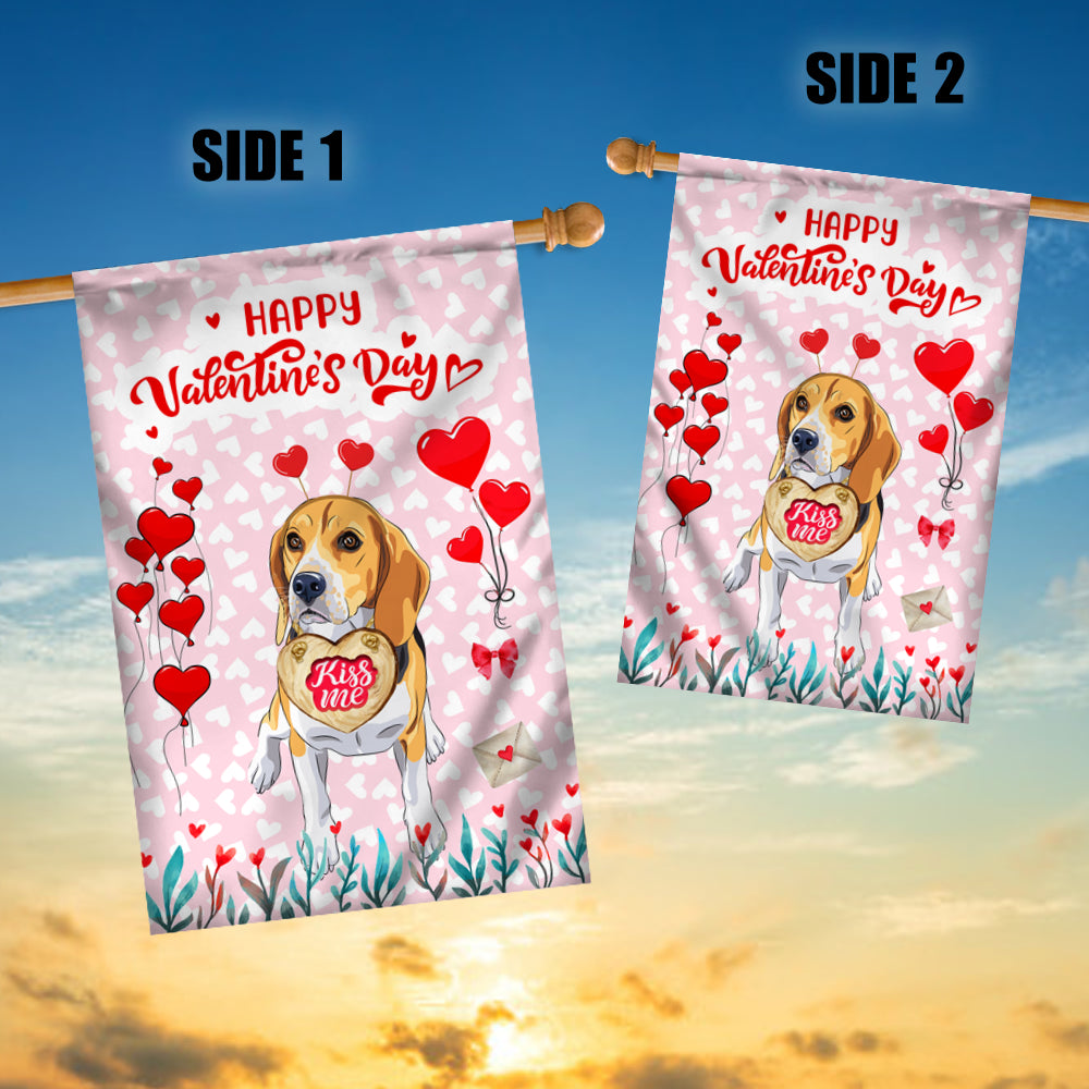 Happy Valentine's Day Beagle Flag Dogs Funny Beagle Heart Balloon Flag | Teecentury.com