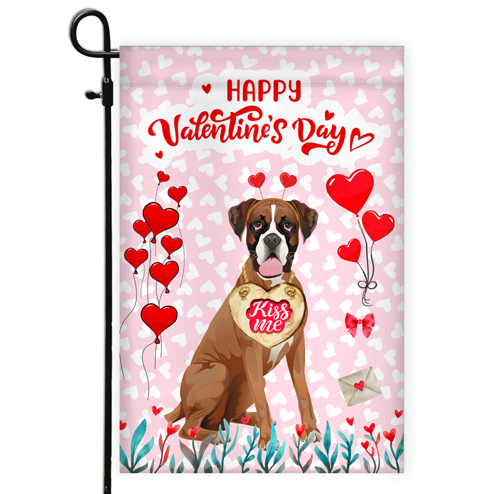 Happy Valentine's Day Boxer Flag Dogs Funny Boxer Heart Balloon Flag | Teecentury.com