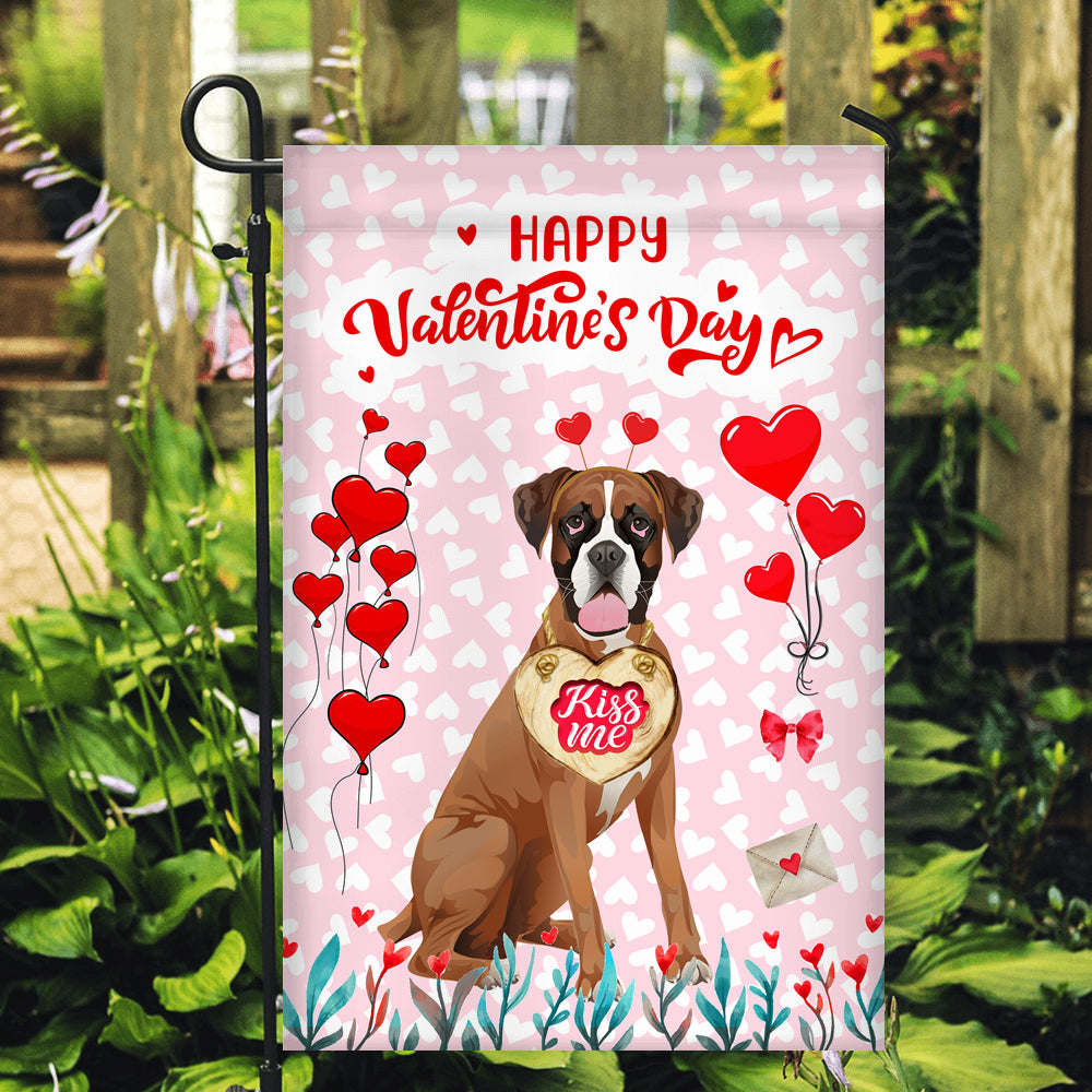 Happy Valentine's Day Boxer Flag Dogs Funny Boxer Heart Balloon Flag | Teecentury.com