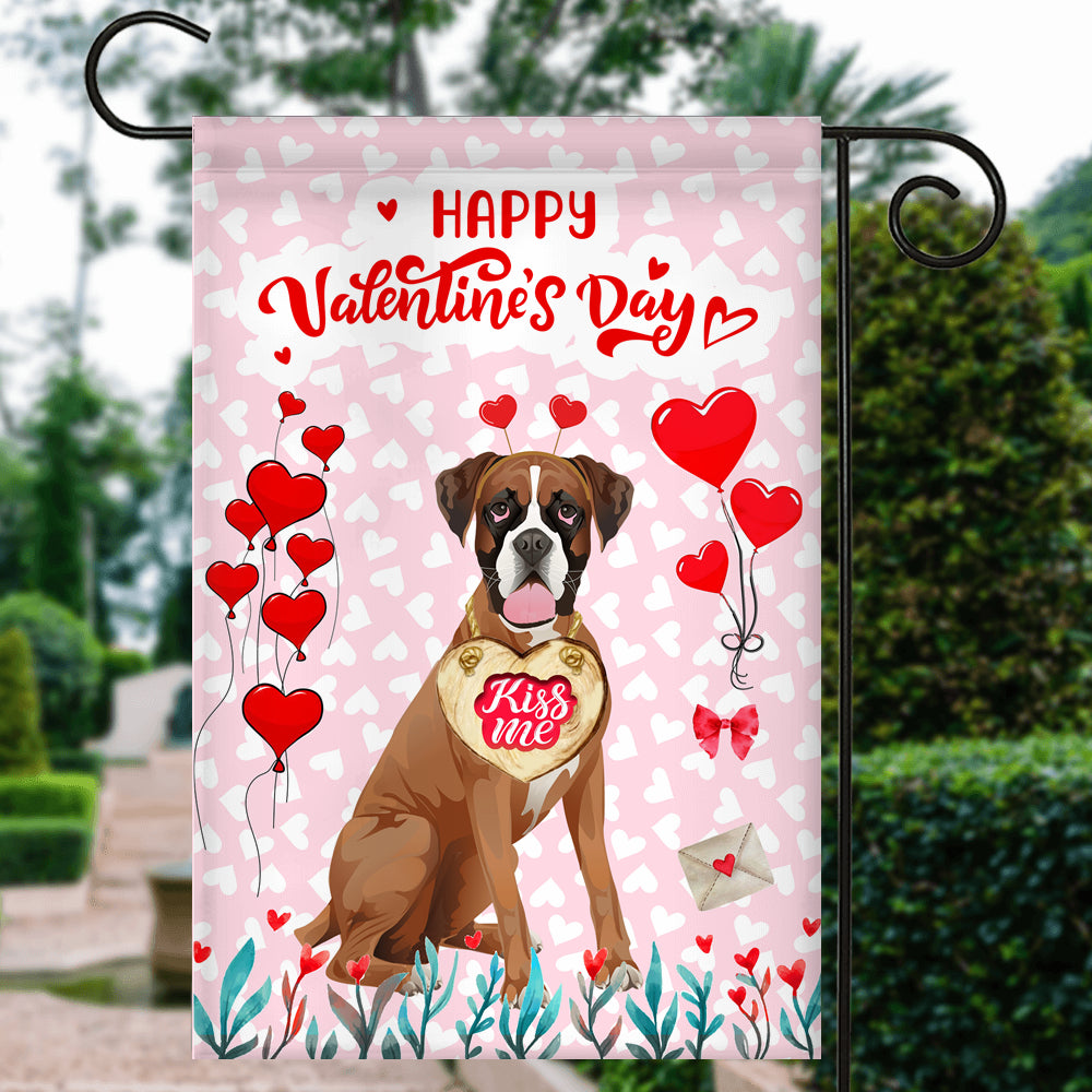 Happy Valentine's Day Boxer Flag Dogs Funny Boxer Heart Balloon Flag | Teecentury.com