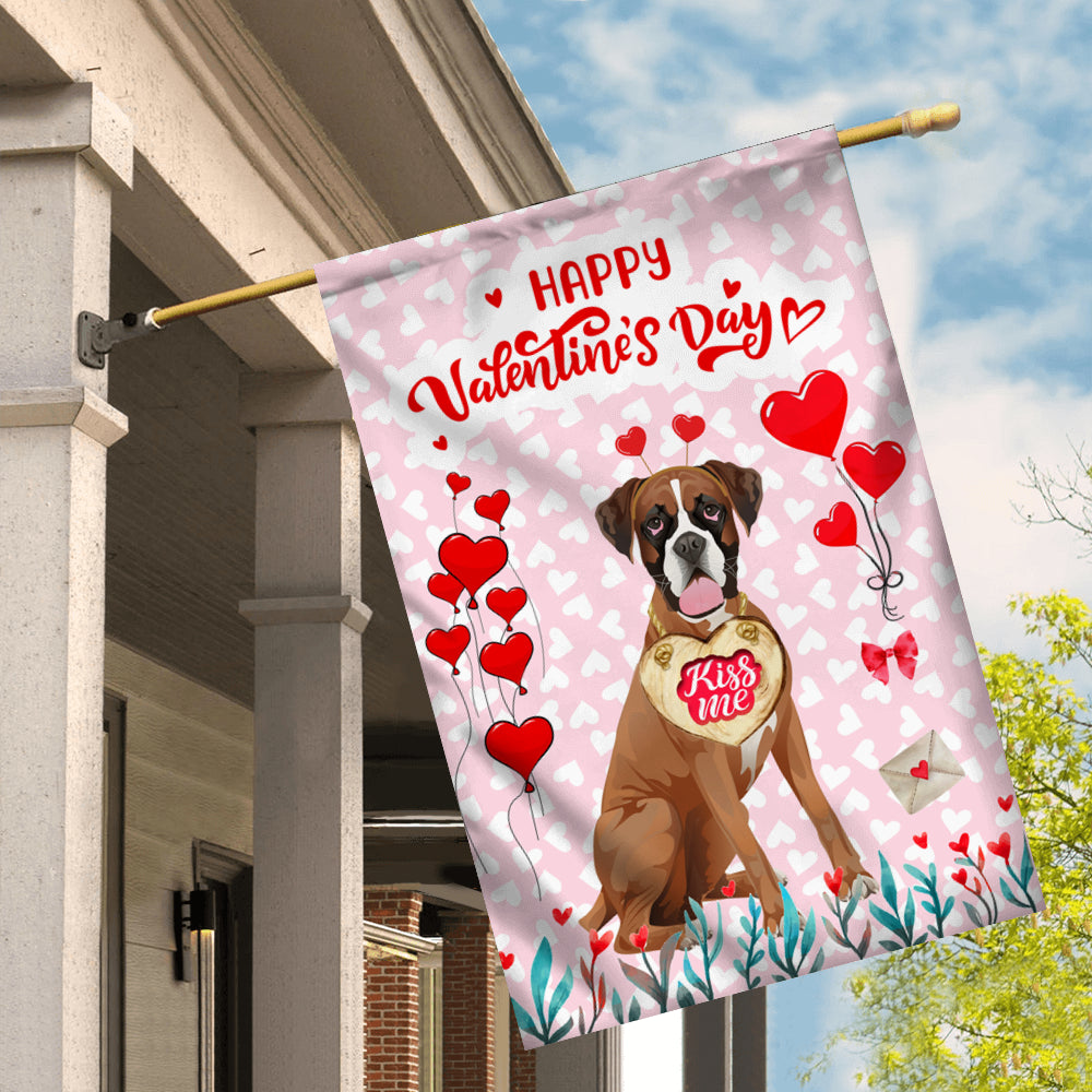 Happy Valentine's Day Boxer Flag Dogs Funny Boxer Heart Balloon Flag | Teecentury.com