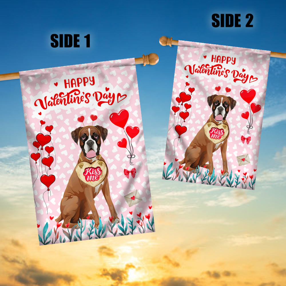 Happy Valentine's Day Boxer Flag Dogs Funny Boxer Heart Balloon Flag | Teecentury.com