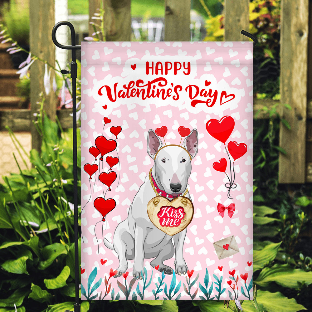 Happy Valentine's Day Bull Terrier Flag Dogs Funny Bull Terrier Heart Balloon Flag | Teecentury.com