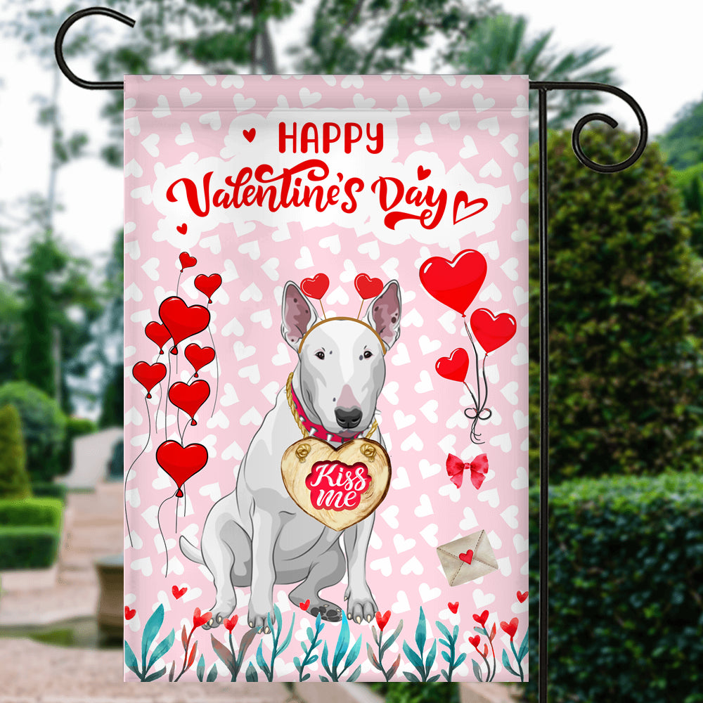 Happy Valentine's Day Bull Terrier Flag Dogs Funny Bull Terrier Heart Balloon Flag | Teecentury.com