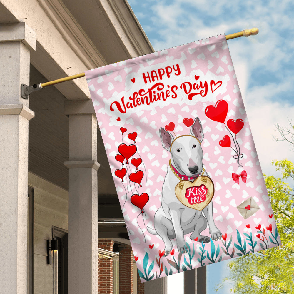 Happy Valentine's Day Bull Terrier Flag Dogs Funny Bull Terrier Heart Balloon Flag | Teecentury.com
