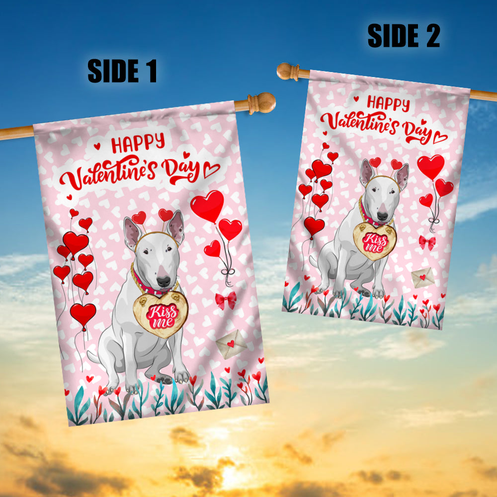 Happy Valentine's Day Bull Terrier Flag Dogs Funny Bull Terrier Heart Balloon Flag | Teecentury.com