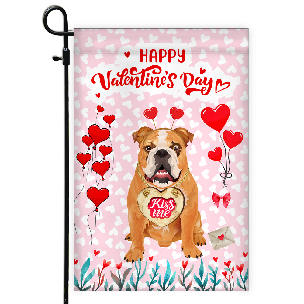 Happy Valentine's Day Bulldog Flag Dogs Funny Bulldog Heart Balloon Flag | Teecentury.com