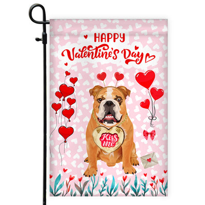 Happy Valentine's Day Bulldog Flag Dogs Funny Bulldog Heart Balloon Flag | Teecentury.com