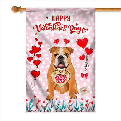 Happy Valentine's Day Bulldog Flag Dogs Funny Bulldog Heart Balloon Flag | Teecentury.com