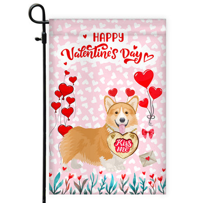 Happy Valentine's Day Corgi Flag Dogs Funny Corgi Heart Balloon Flag | Teecentury.com