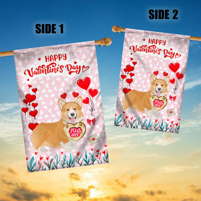 Happy Valentine's Day Corgi Flag Dogs Funny Corgi Heart Balloon Flag | Teecentury.com