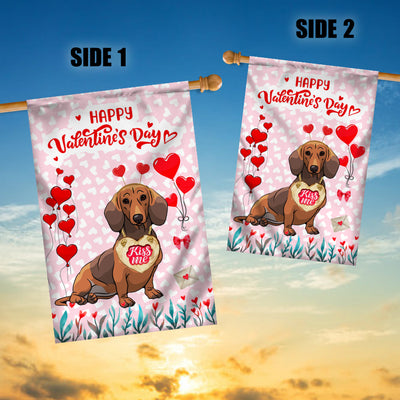 Happy Valentine's Day Dachshund Flag Dogs Funny Dachshund Heart Balloon Flag | Teecentury.com