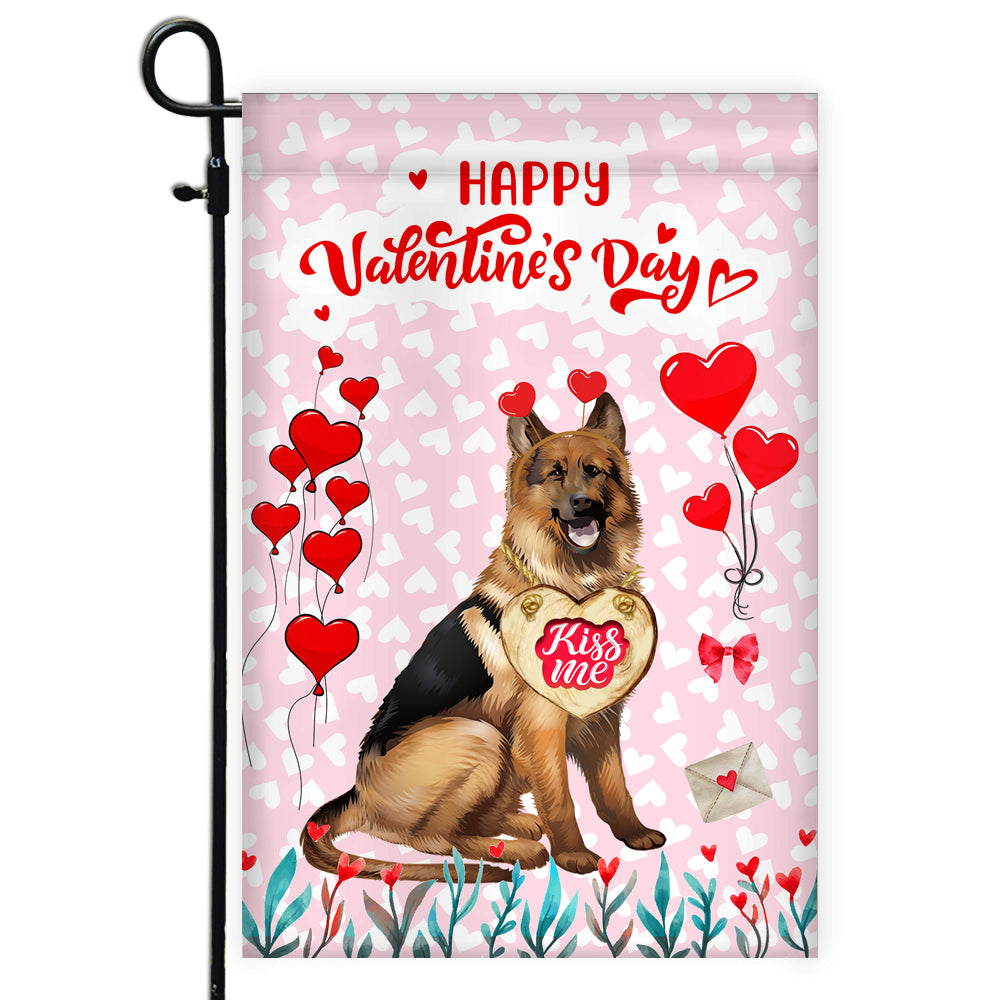 Happy Valentine's Day German Shepherd Flag Dogs Funny German Shepherd Heart Balloon Flag | Teecentury.com