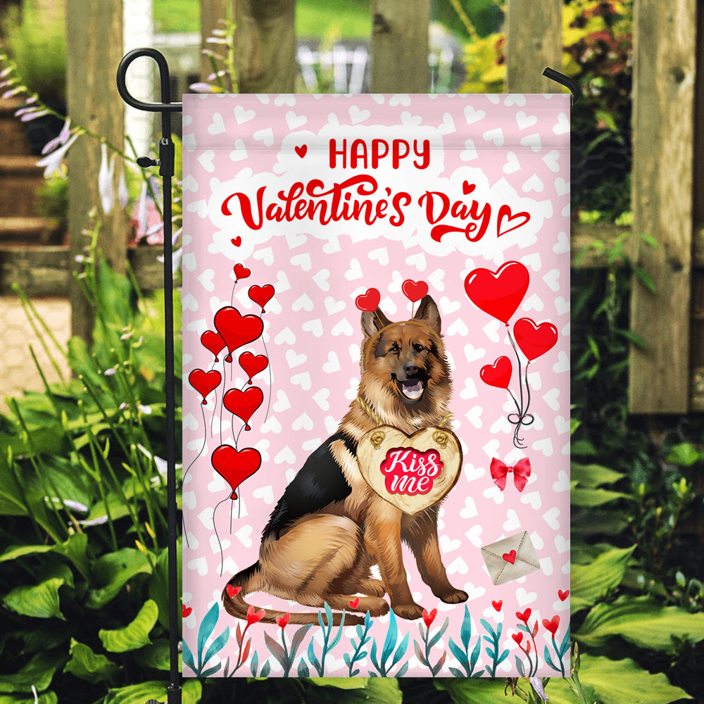 Happy Valentine's Day German Shepherd Flag Dogs Funny German Shepherd Heart Balloon Flag | Teecentury.com