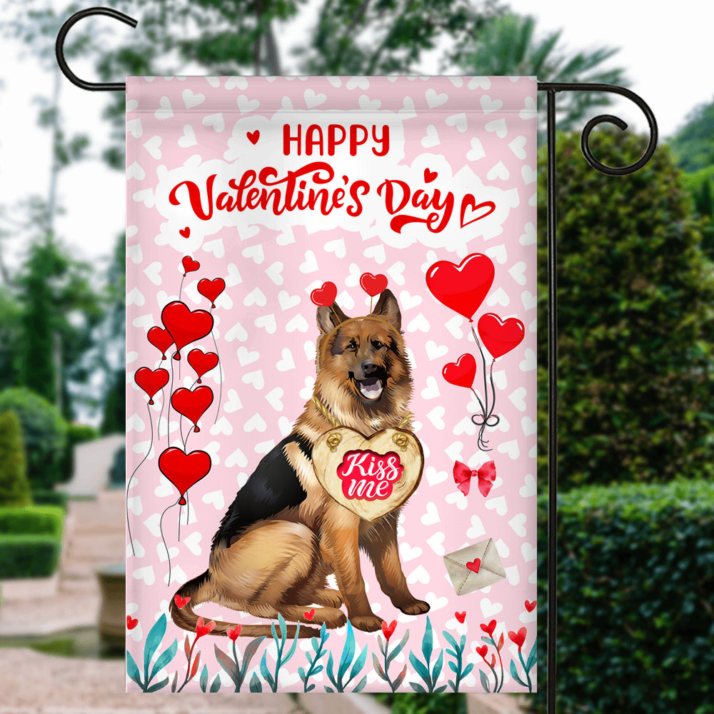 Happy Valentine's Day German Shepherd Flag Dogs Funny German Shepherd Heart Balloon Flag | Teecentury.com