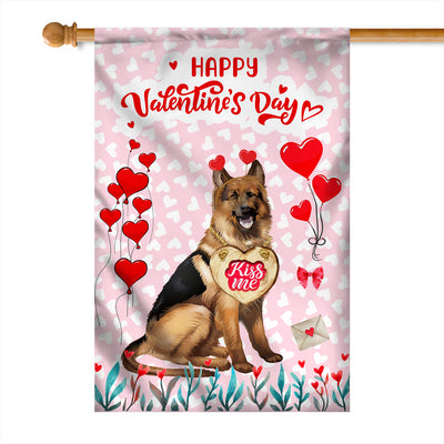 Happy Valentine's Day German Shepherd Flag Dogs Funny German Shepherd Heart Balloon Flag | Teecentury.com