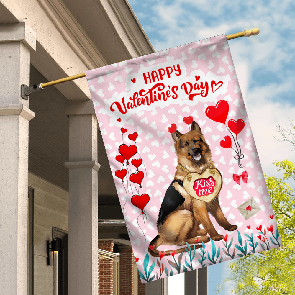 Happy Valentine's Day German Shepherd Flag Dogs Funny German Shepherd Heart Balloon Flag | Teecentury.com