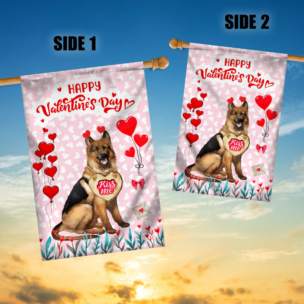 Happy Valentine's Day German Shepherd Flag Dogs Funny German Shepherd Heart Balloon Flag | Teecentury.com