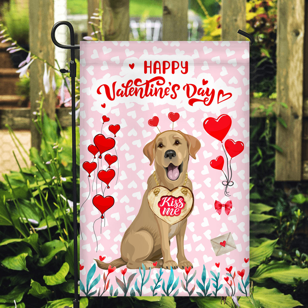 Happy Valentine's Day Labrador Flag Dogs Funny Labrador Heart Balloon Flag | Teecentury.com