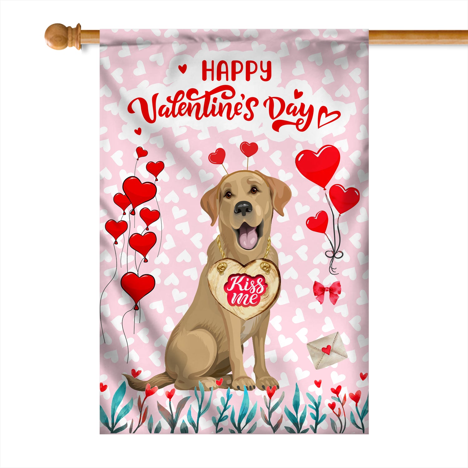 Happy Valentine's Day Labrador Flag Dogs Funny Labrador Heart Balloon Flag | Teecentury.com