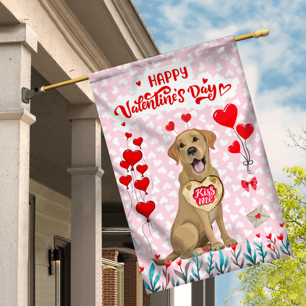 Happy Valentine's Day Labrador Flag Dogs Funny Labrador Heart Balloon Flag | Teecentury.com