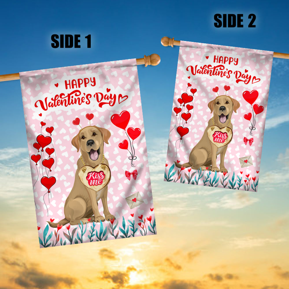 Happy Valentine's Day Labrador Flag Dogs Funny Labrador Heart Balloon Flag | Teecentury.com