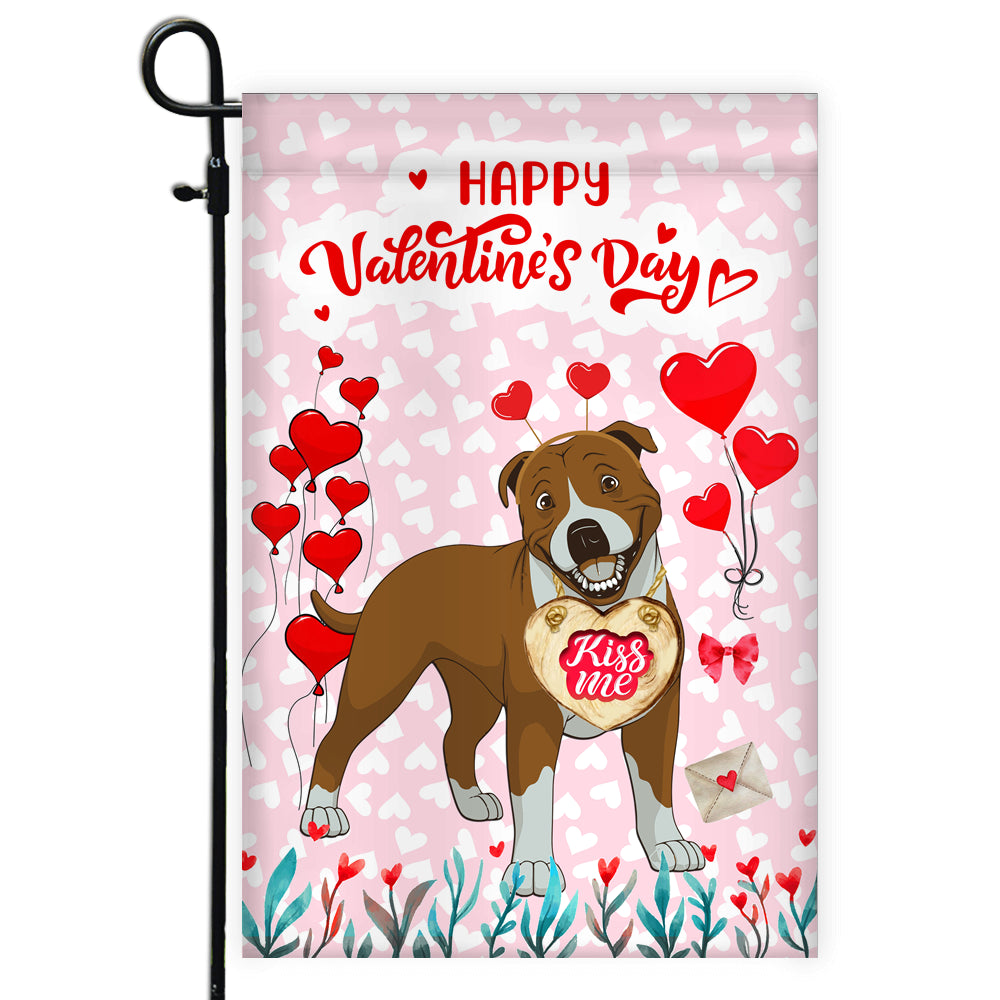 Happy Valentine's Day Pitbull Flag Dogs Funny Pitbull Heart Balloon Flag | Teecentury.com