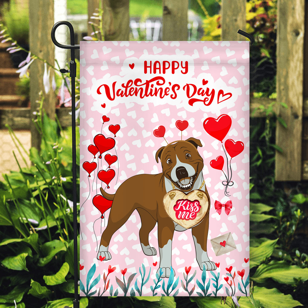 Happy Valentine's Day Pitbull Flag Dogs Funny Pitbull Heart Balloon Flag | Teecentury.com
