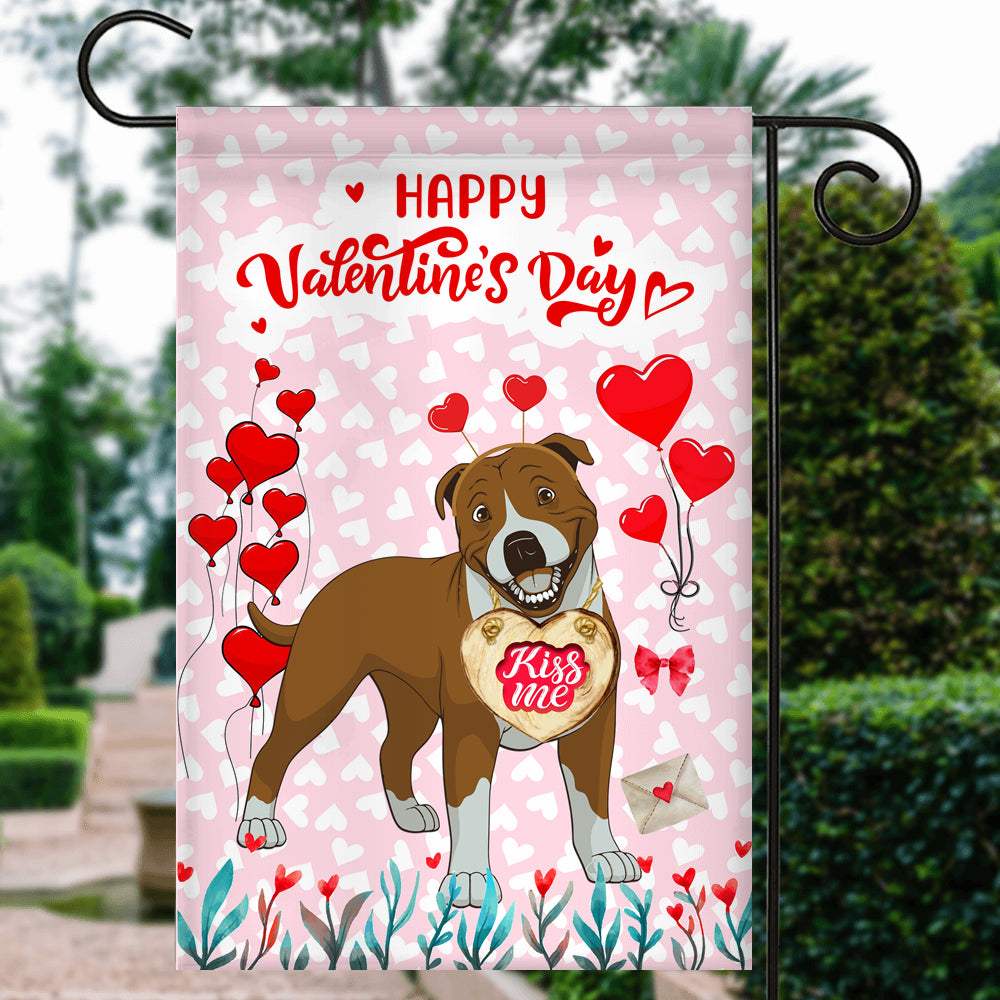 Happy Valentine's Day Pitbull Flag Dogs Funny Pitbull Heart Balloon Flag | Teecentury.com