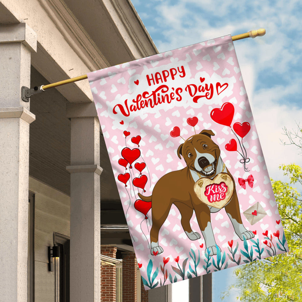 Happy Valentine's Day Pitbull Flag Dogs Funny Pitbull Heart Balloon Flag | Teecentury.com