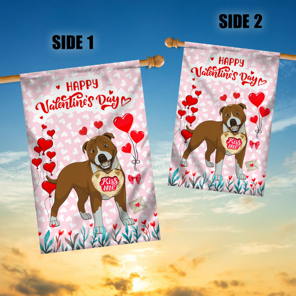 Happy Valentine's Day Pitbull Flag Dogs Funny Pitbull Heart Balloon Flag | Teecentury.com