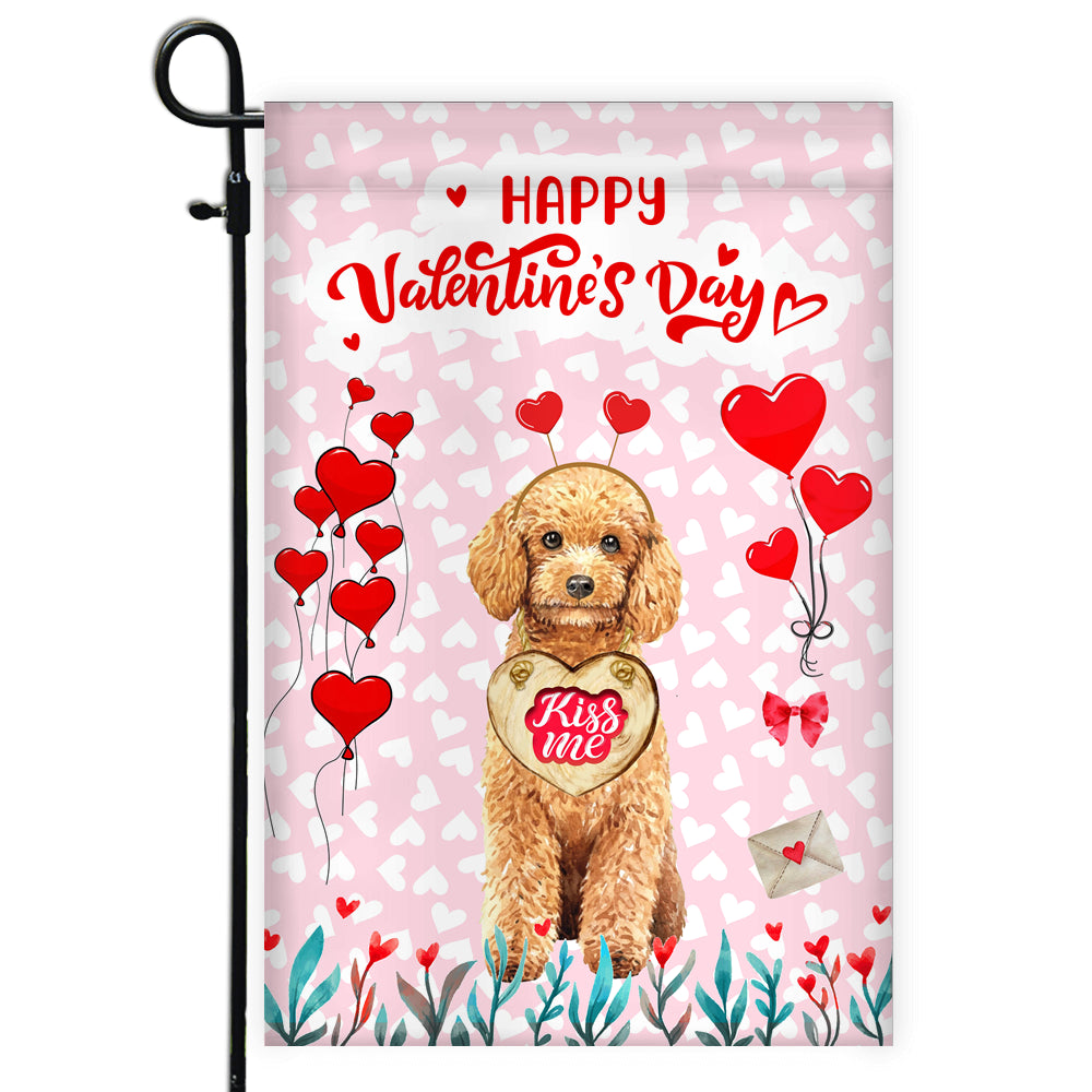 Happy Valentine's Day Poodle Flag Dogs Funny Poodle Heart Balloon Flag | Teecentury.com