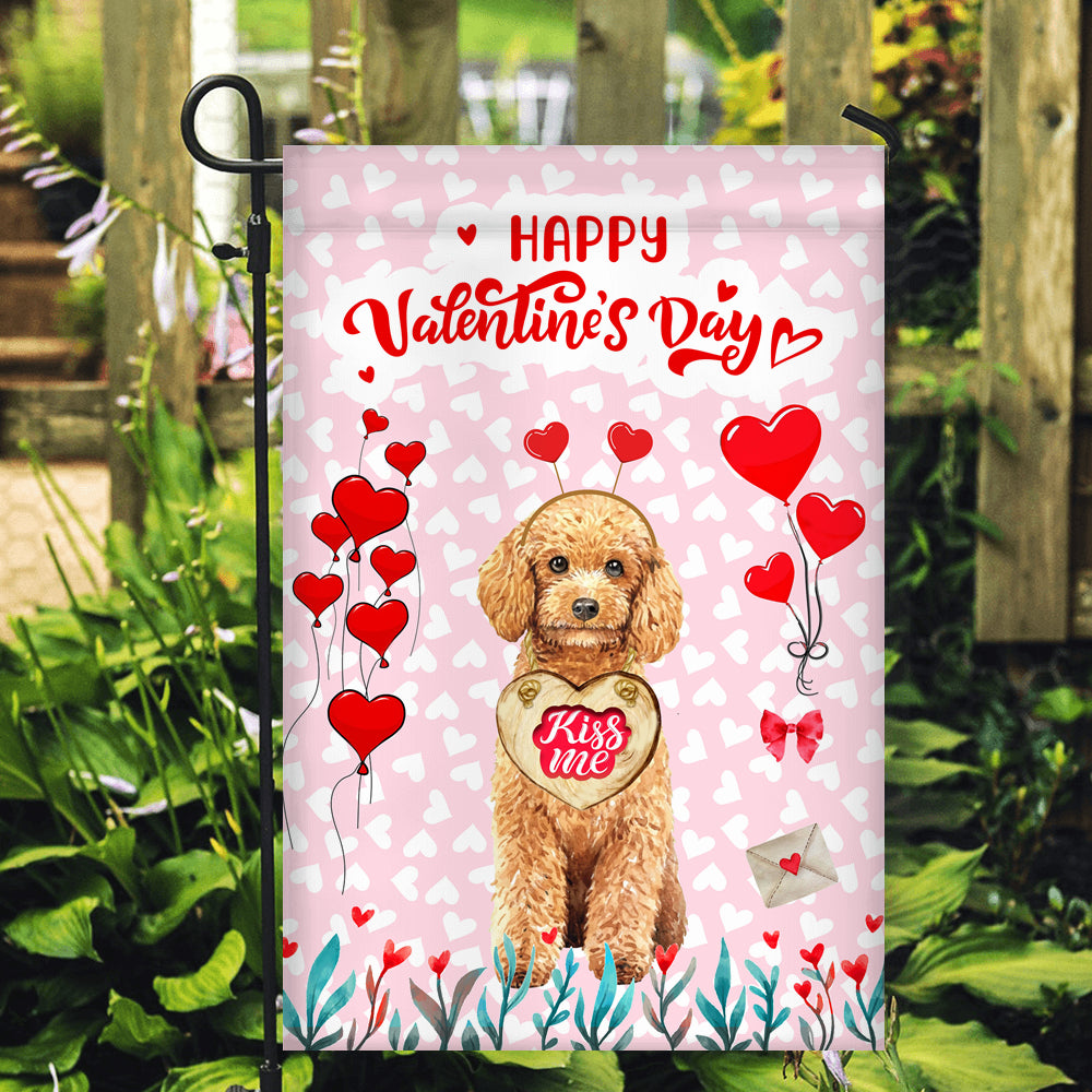 Happy Valentine's Day Poodle Flag Dogs Funny Poodle Heart Balloon Flag | Teecentury.com
