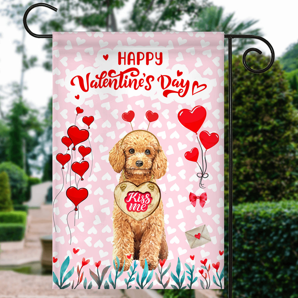 Happy Valentine's Day Poodle Flag Dogs Funny Poodle Heart Balloon Flag | Teecentury.com