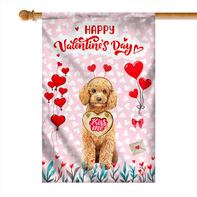 Happy Valentine's Day Poodle Flag Dogs Funny Poodle Heart Balloon Flag | Teecentury.com