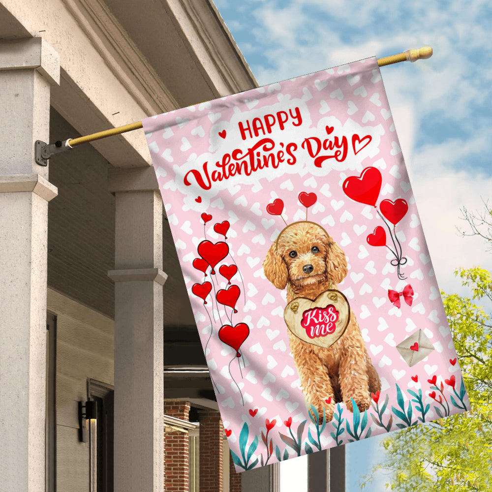 Happy Valentine's Day Poodle Flag Dogs Funny Poodle Heart Balloon Flag | Teecentury.com