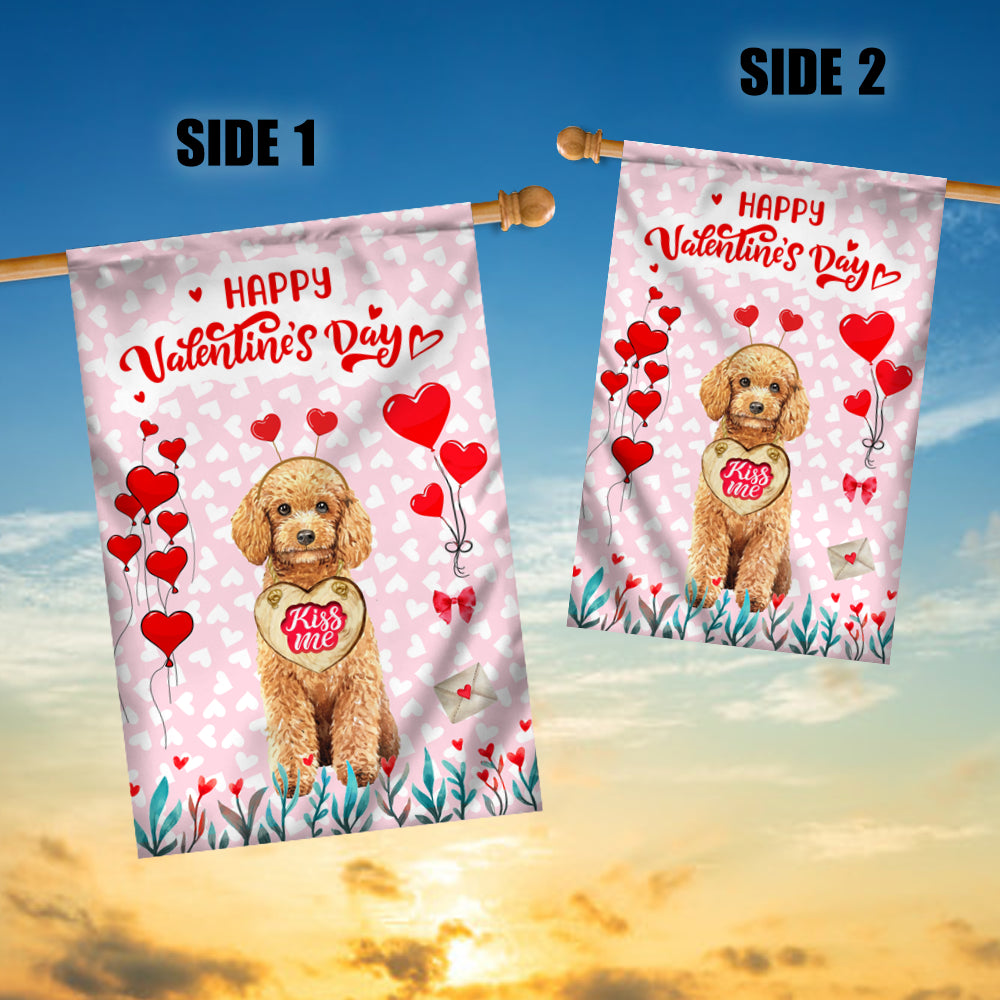 Happy Valentine's Day Poodle Flag Dogs Funny Poodle Heart Balloon Flag | Teecentury.com