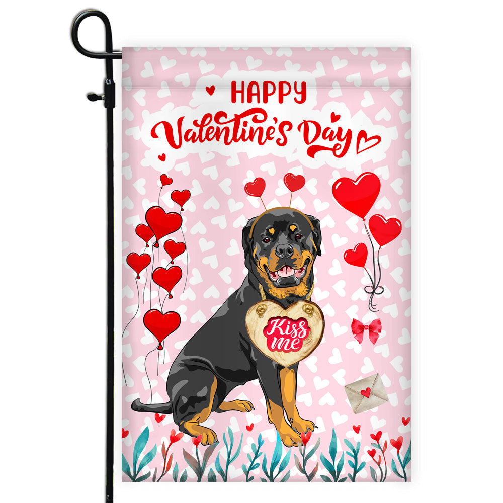 Happy Valentine's Day Rottweiler Flag Dogs Funny Rottweiler Heart Balloon Flag | Teecentury.com