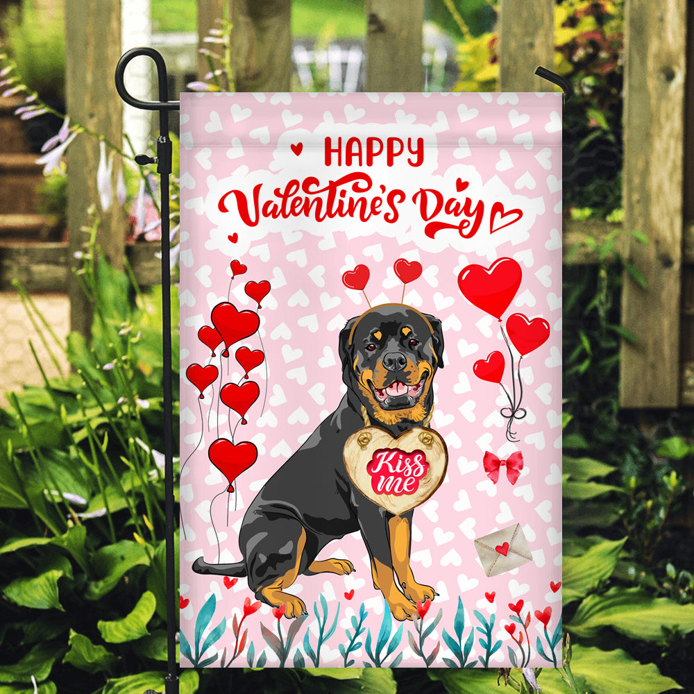 Happy Valentine's Day Rottweiler Flag Dogs Funny Rottweiler Heart Balloon Flag | Teecentury.com