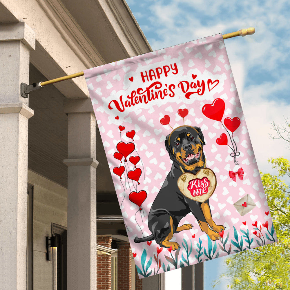 Happy Valentine's Day Rottweiler Flag Dogs Funny Rottweiler Heart Balloon Flag | Teecentury.com