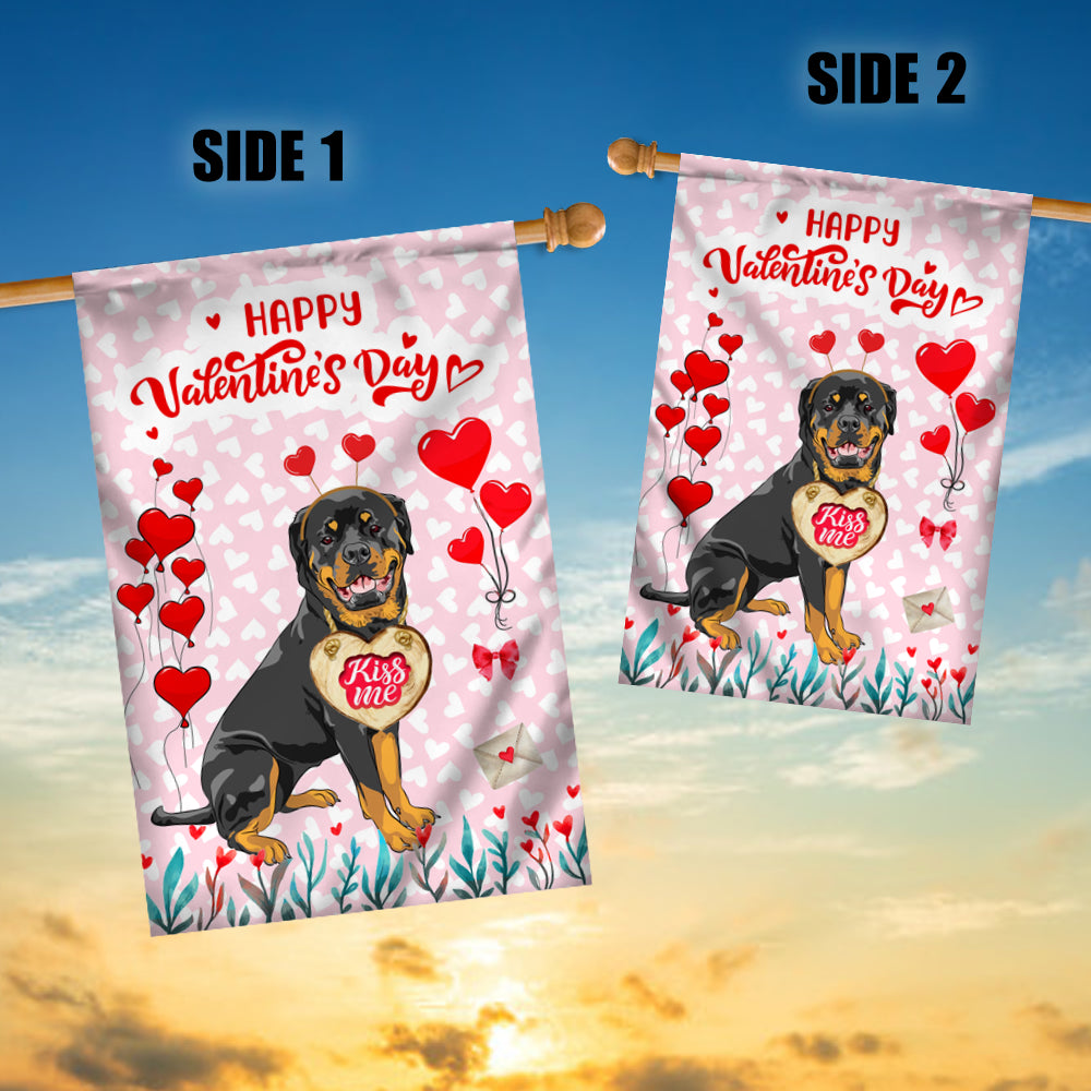 Happy Valentine's Day Rottweiler Flag Dogs Funny Rottweiler Heart Balloon Flag | Teecentury.com