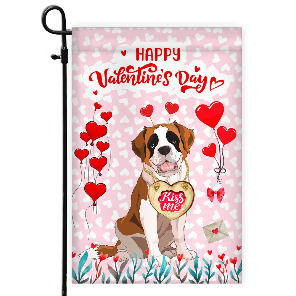 Happy Valentine's Day Saint Bernard Flag Dogs Funny Saint Bernard Heart Balloon Flag | Teecentury.com